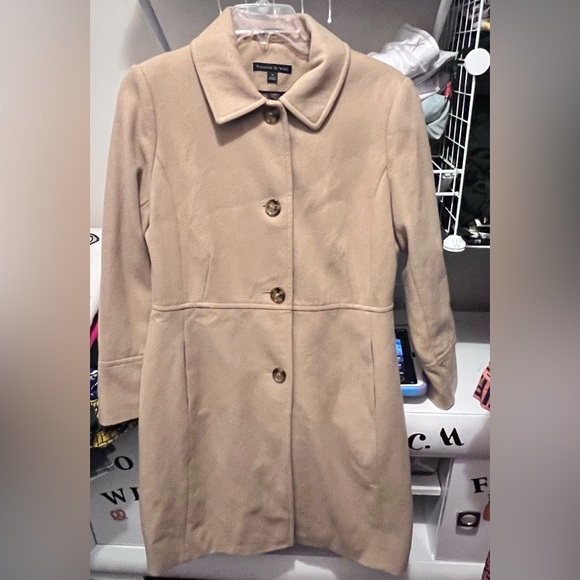 Preston & York Wool Blend Winter Coat Camel Khaki Brown Size 12 Long Coat - Picture 1 of 5